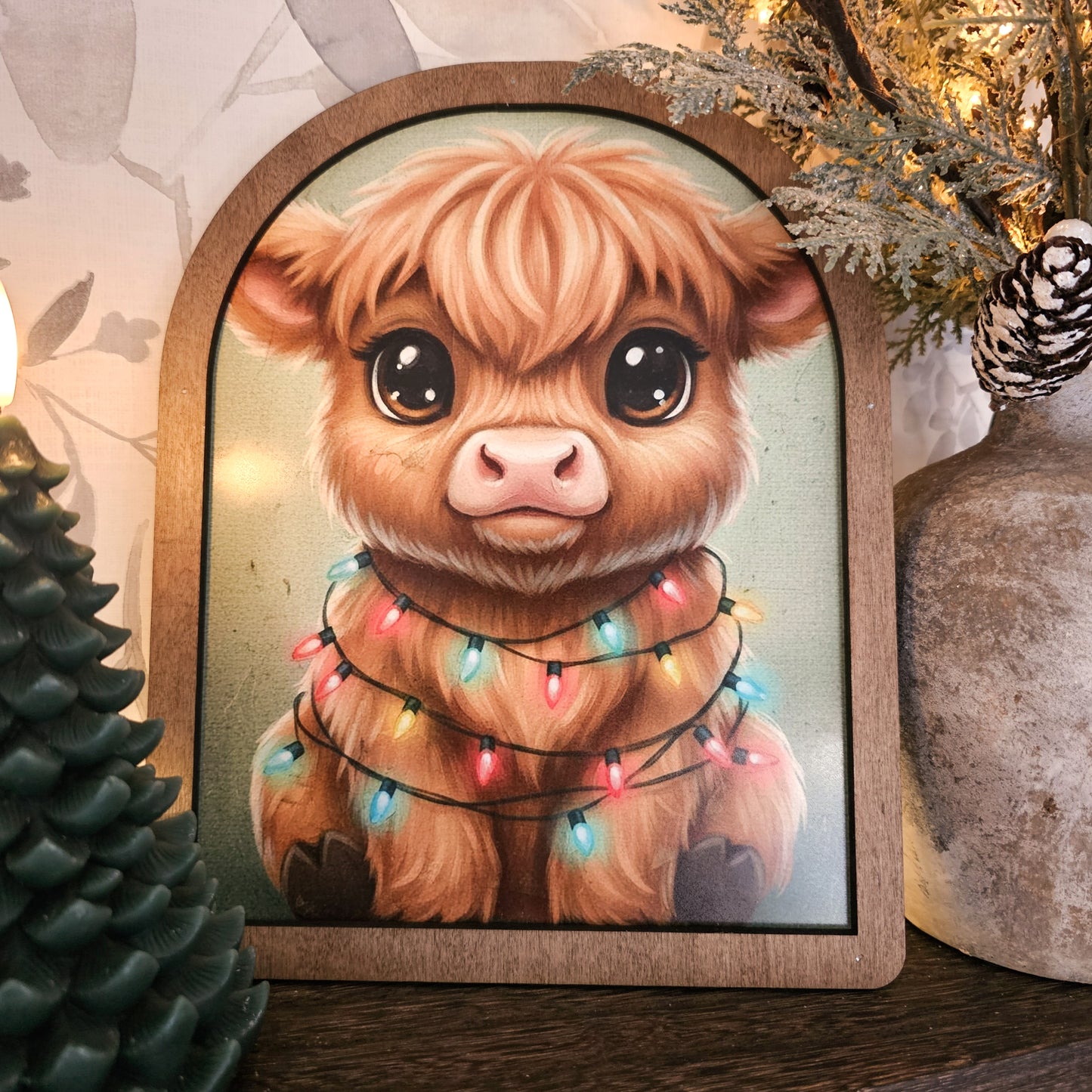 Arch Christmas Light Baby Highland Framed Art