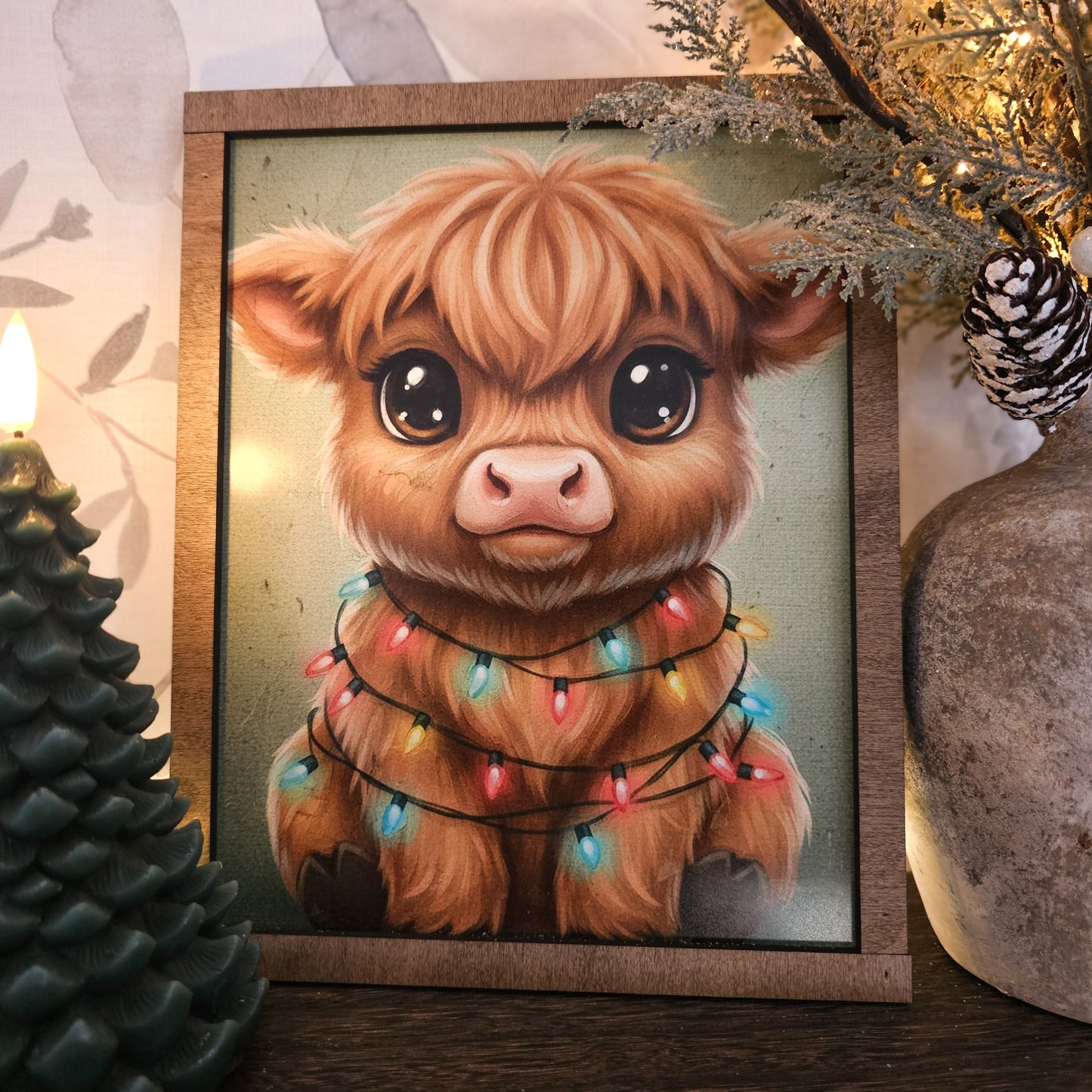 Square Christmas Light Baby Highland Framed Art