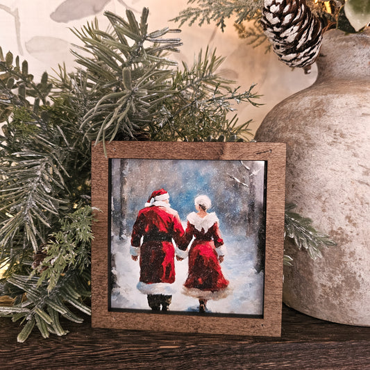 Christmas Mr. and Mrs. Santa Claus Framed Art Block