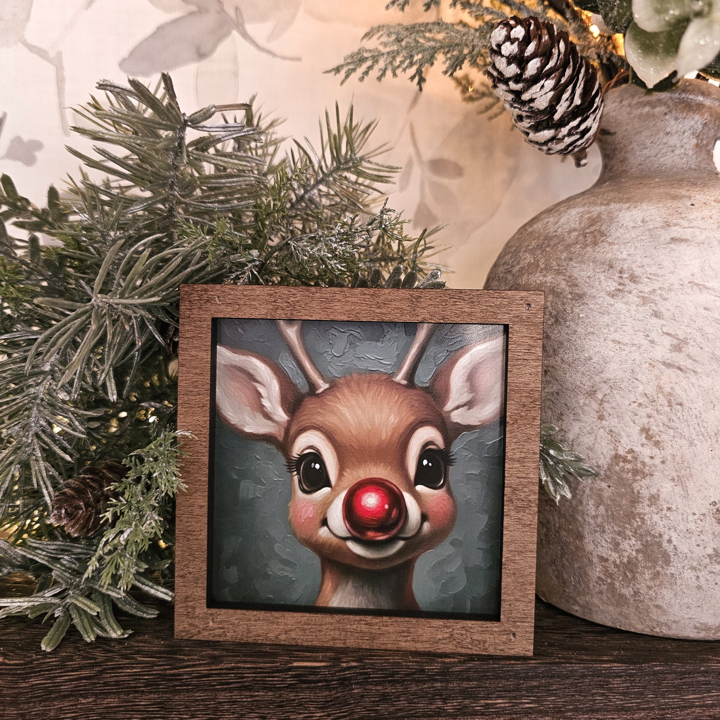Christmas Red-Nosed Reindeer Framed Art Block