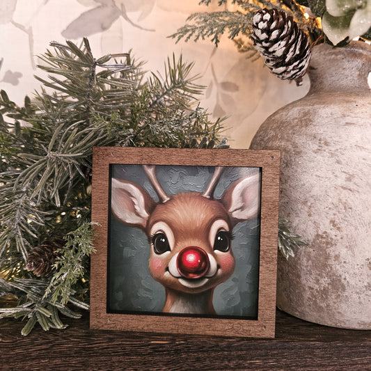 Christmas Red-Nosed Reindeer Framed Art Block