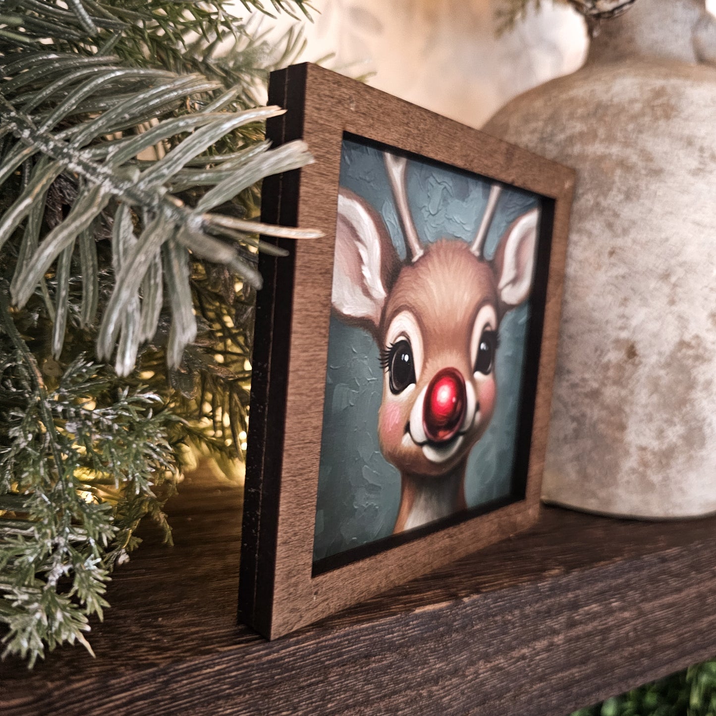 Christmas Red-Nosed Reindeer Framed Art Block