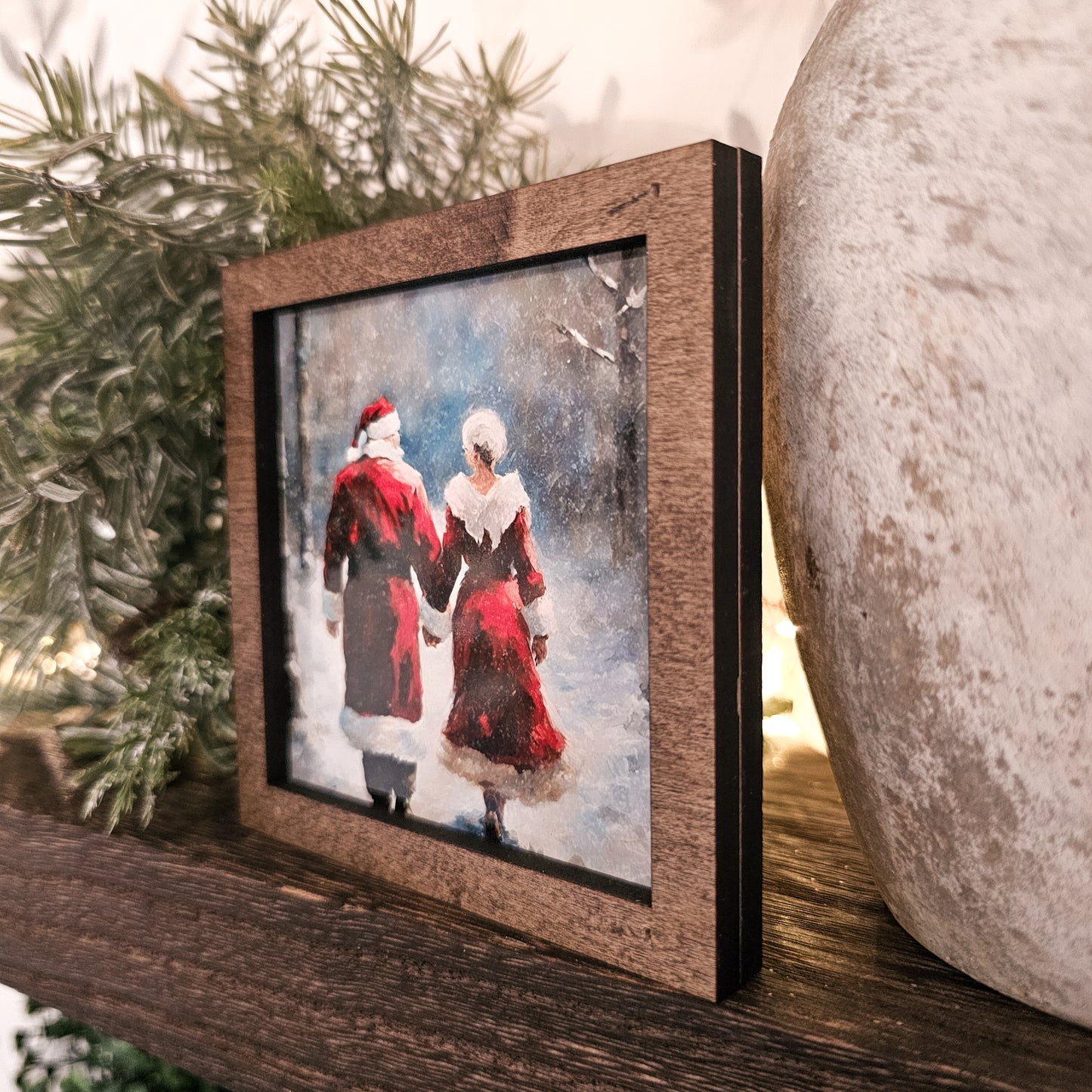 Christmas Mr. and Mrs. Santa Claus Framed Art Block