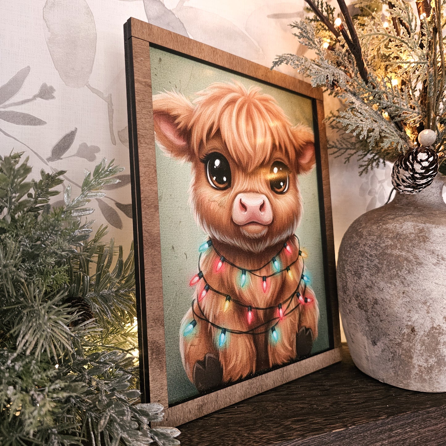 Square Christmas Light Baby Highland Framed Art