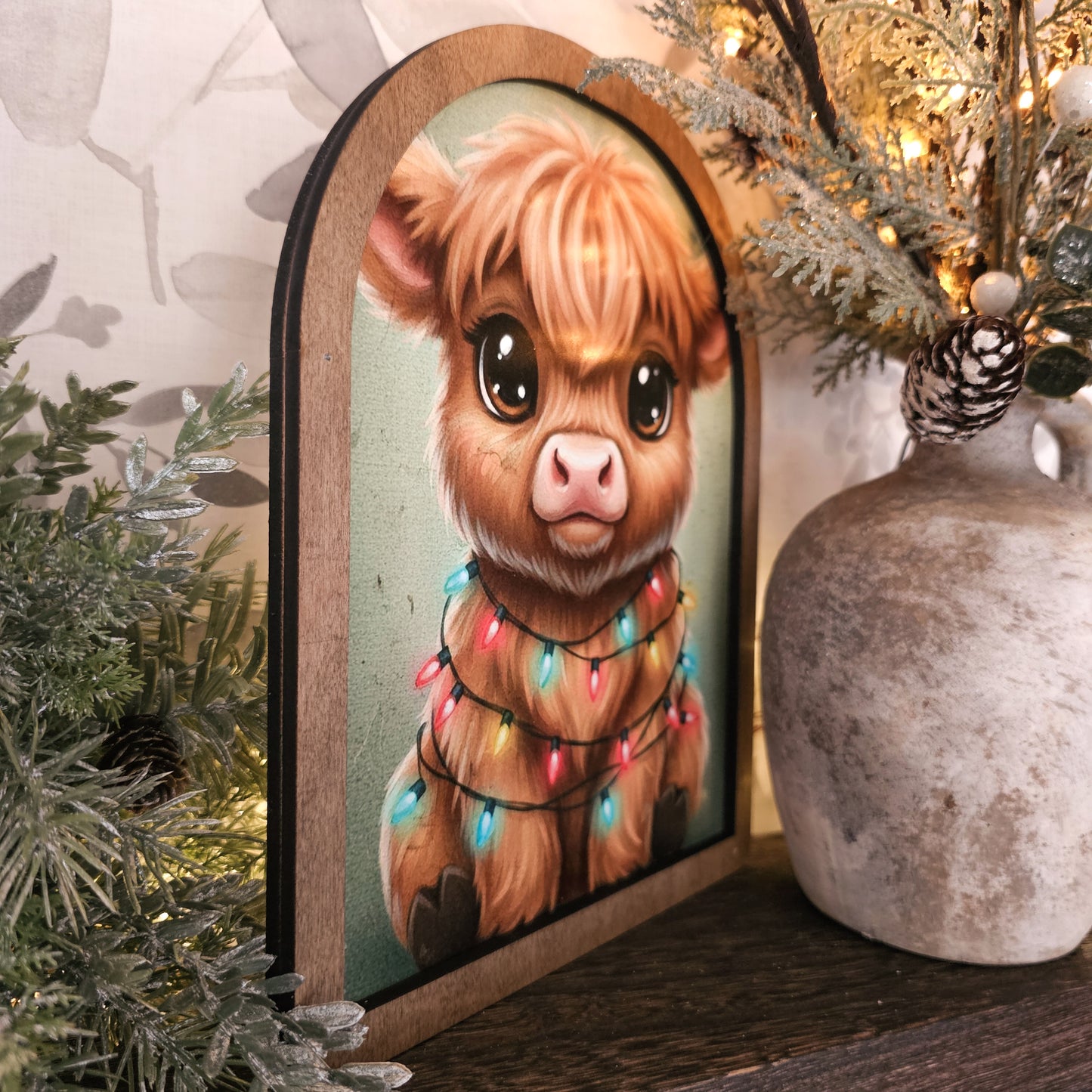 Arch Christmas Light Baby Highland Framed Art