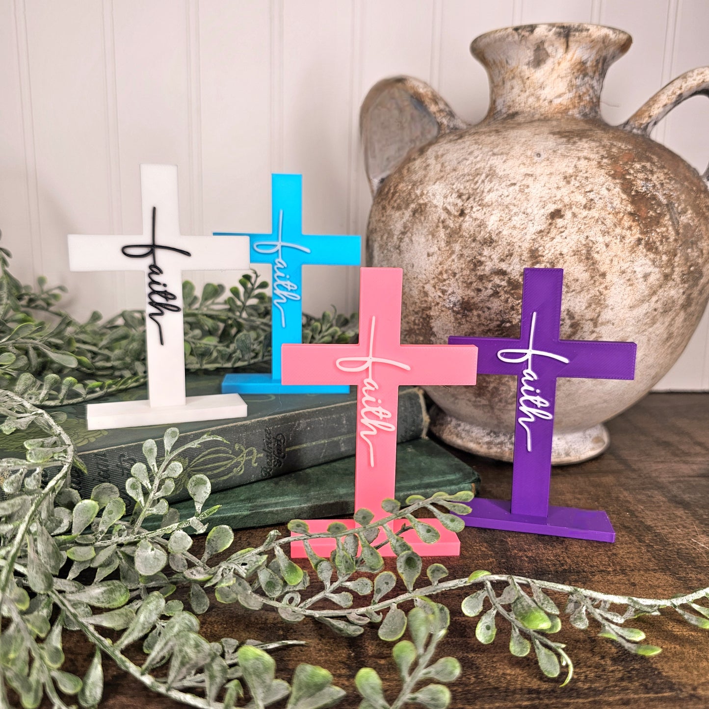 Spring Faith Cross: Purple, Pink, Blue, White, Pink