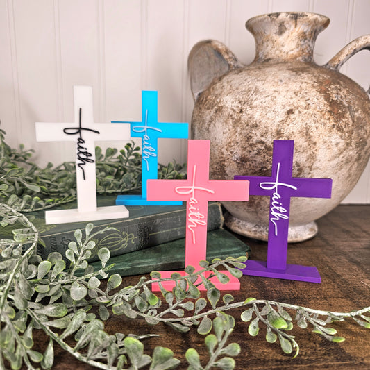Spring Faith Cross: Purple, Pink, Blue, White, Pink