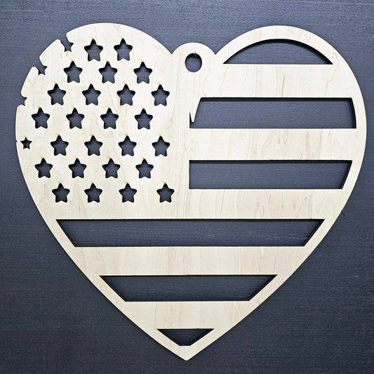 15" Unfinished Wood American Flag Door Hanger Sign Craft