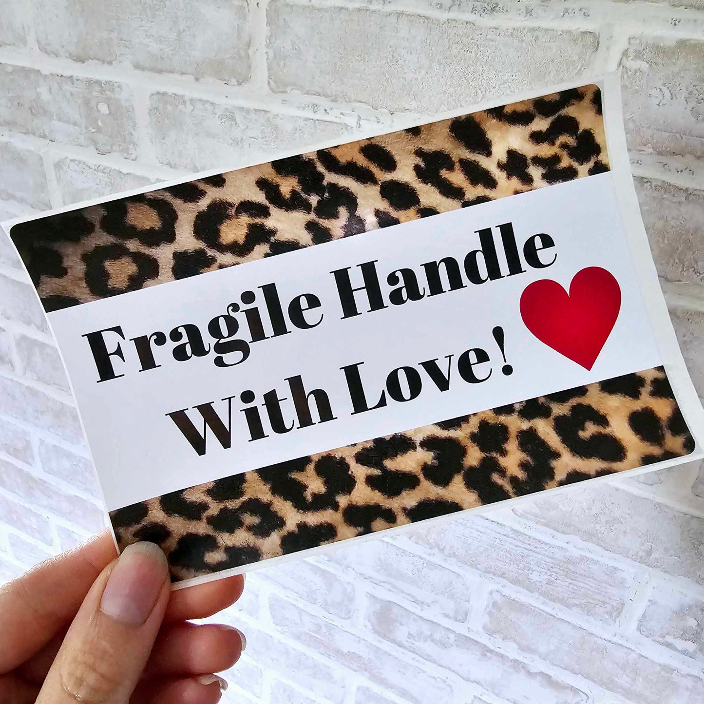 Pack of 20: 4x6 Labels Fragile Handle With Love Cheetah Stickers Gloss