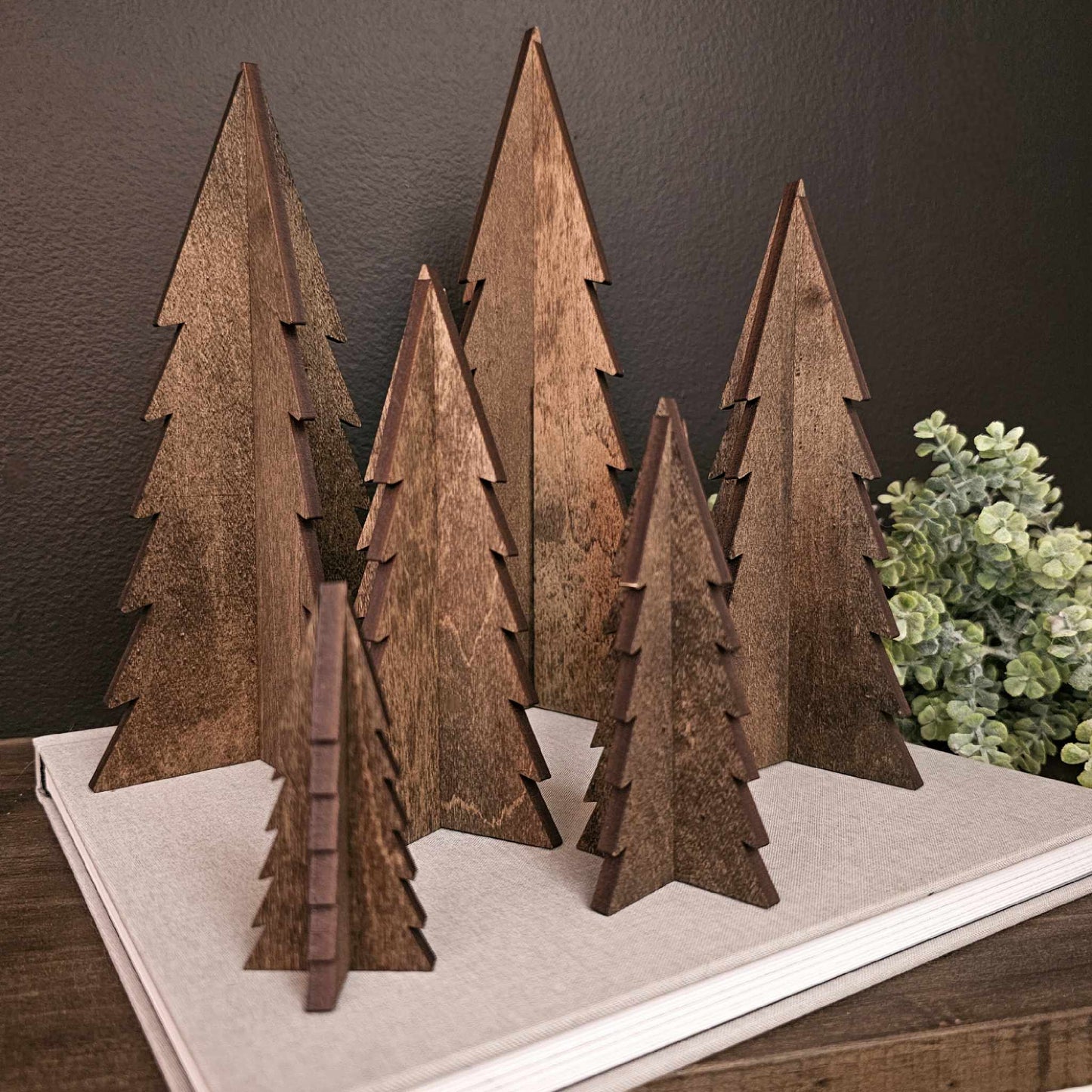 Wood 3D Stained Trees Holiday Christmas Decor Table Filler