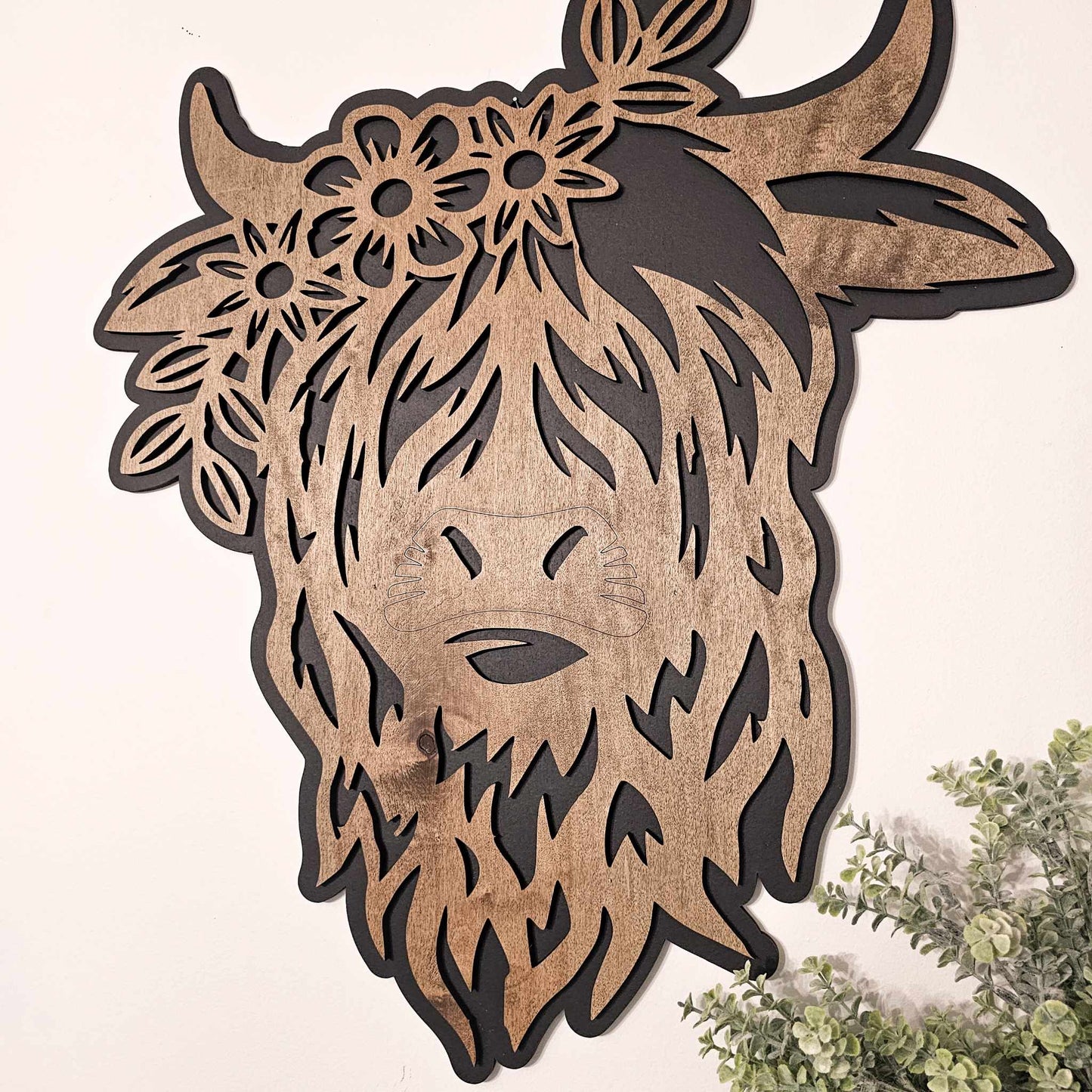 Large Wood 22.5" Floral Highland Cow Wall Art Sign