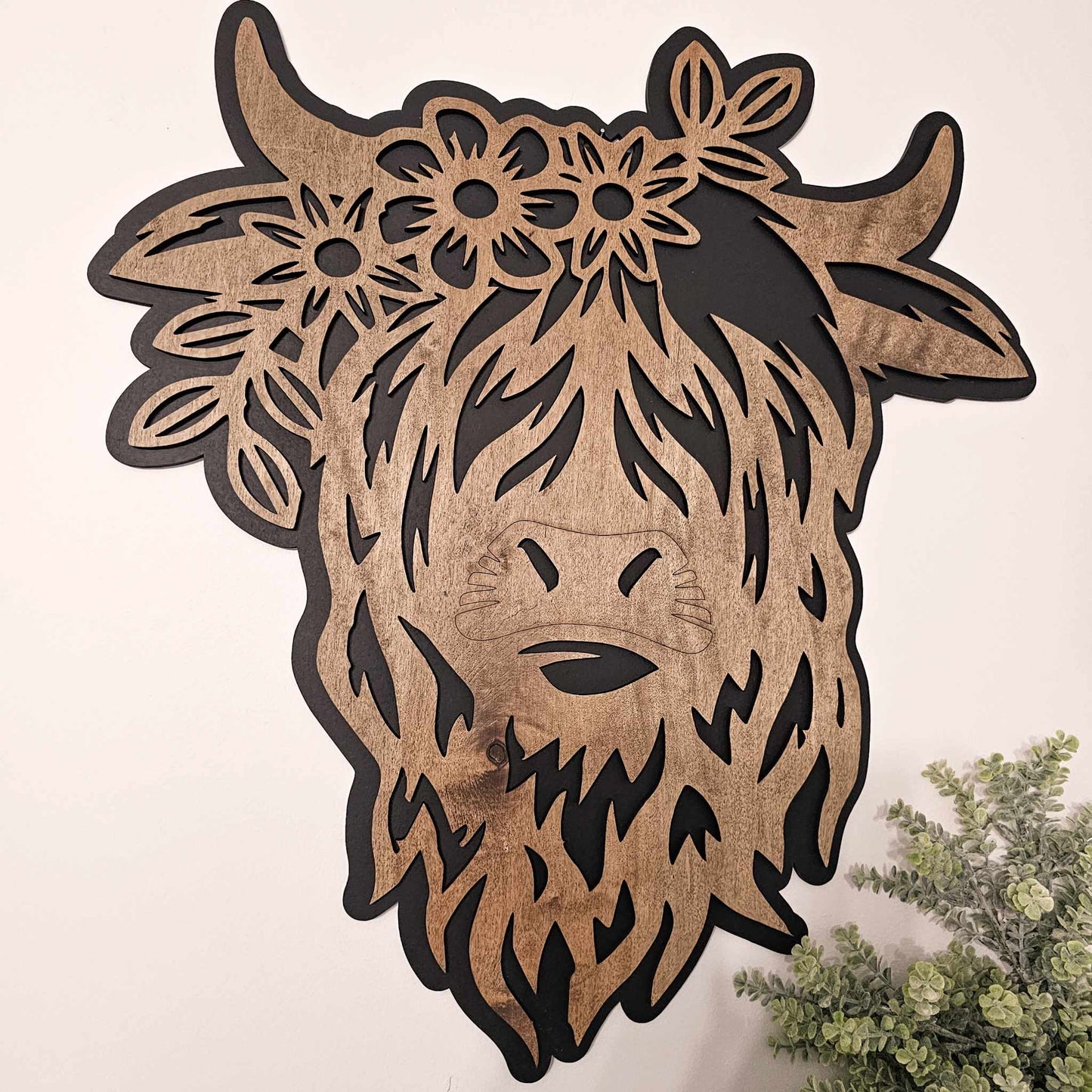 Large Wood 22.5" Floral Highland Cow Wall Art Sign