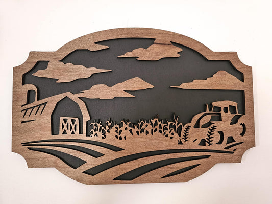 Wood 15"Farmhouse Farm Scene Wall Art Sign