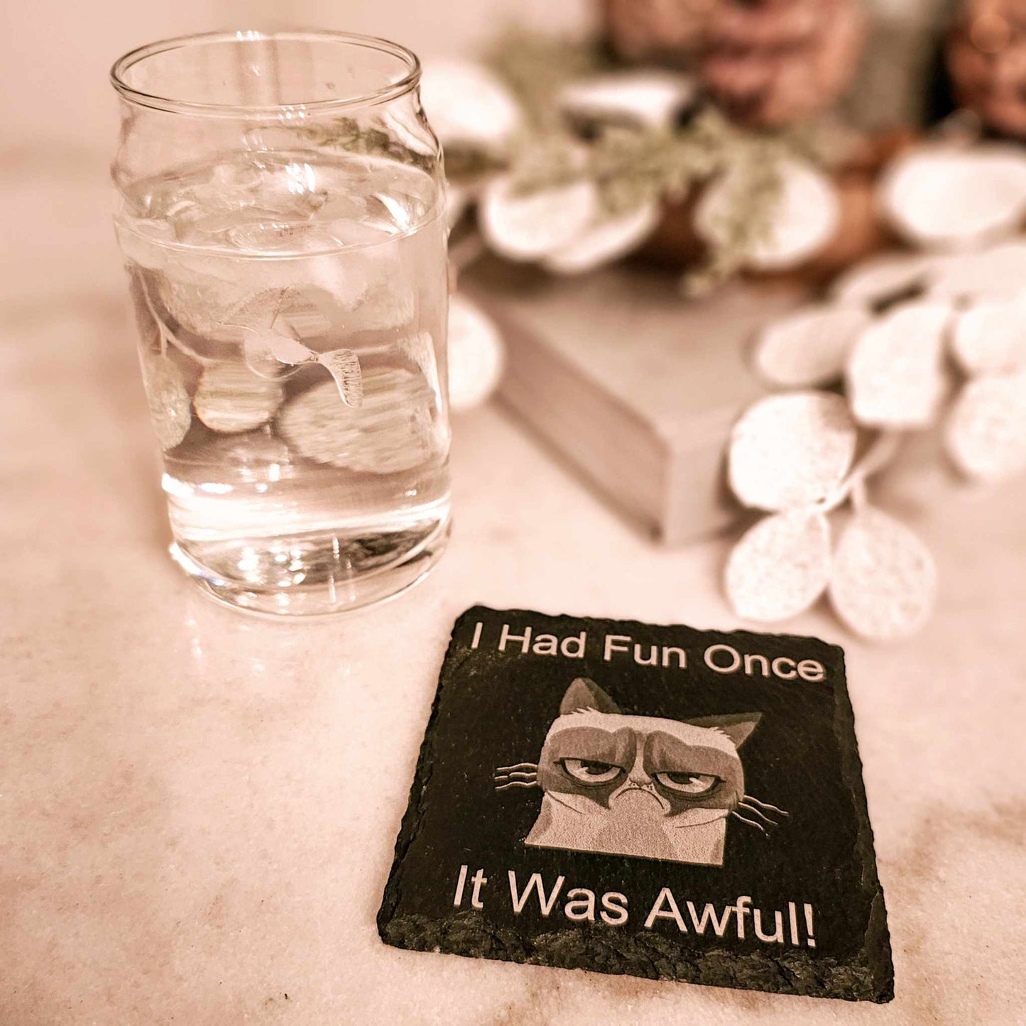 Slate Drink Coaster Grumpy Cat I Had Fun Once, It Was Awful