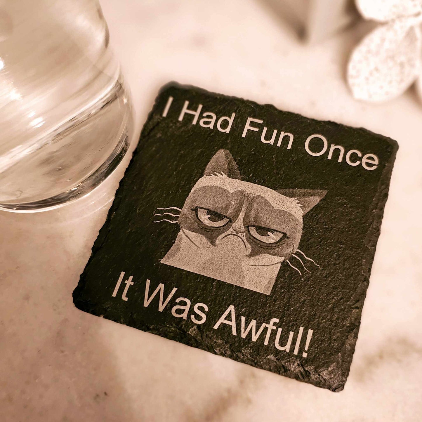 Slate Drink Coaster Grumpy Cat I Had Fun Once, It Was Awful