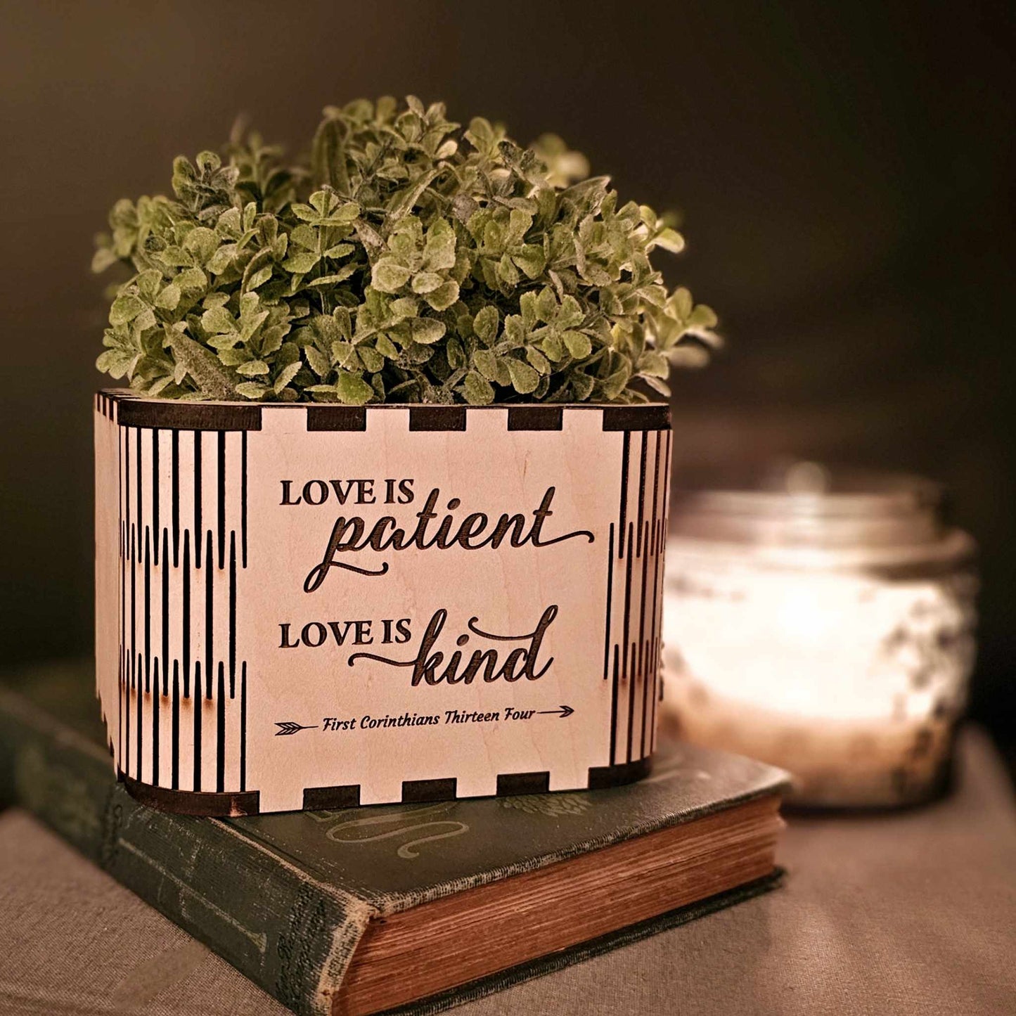 Love is Patient Love Is Kind Faith Wood Vase Christian Gift