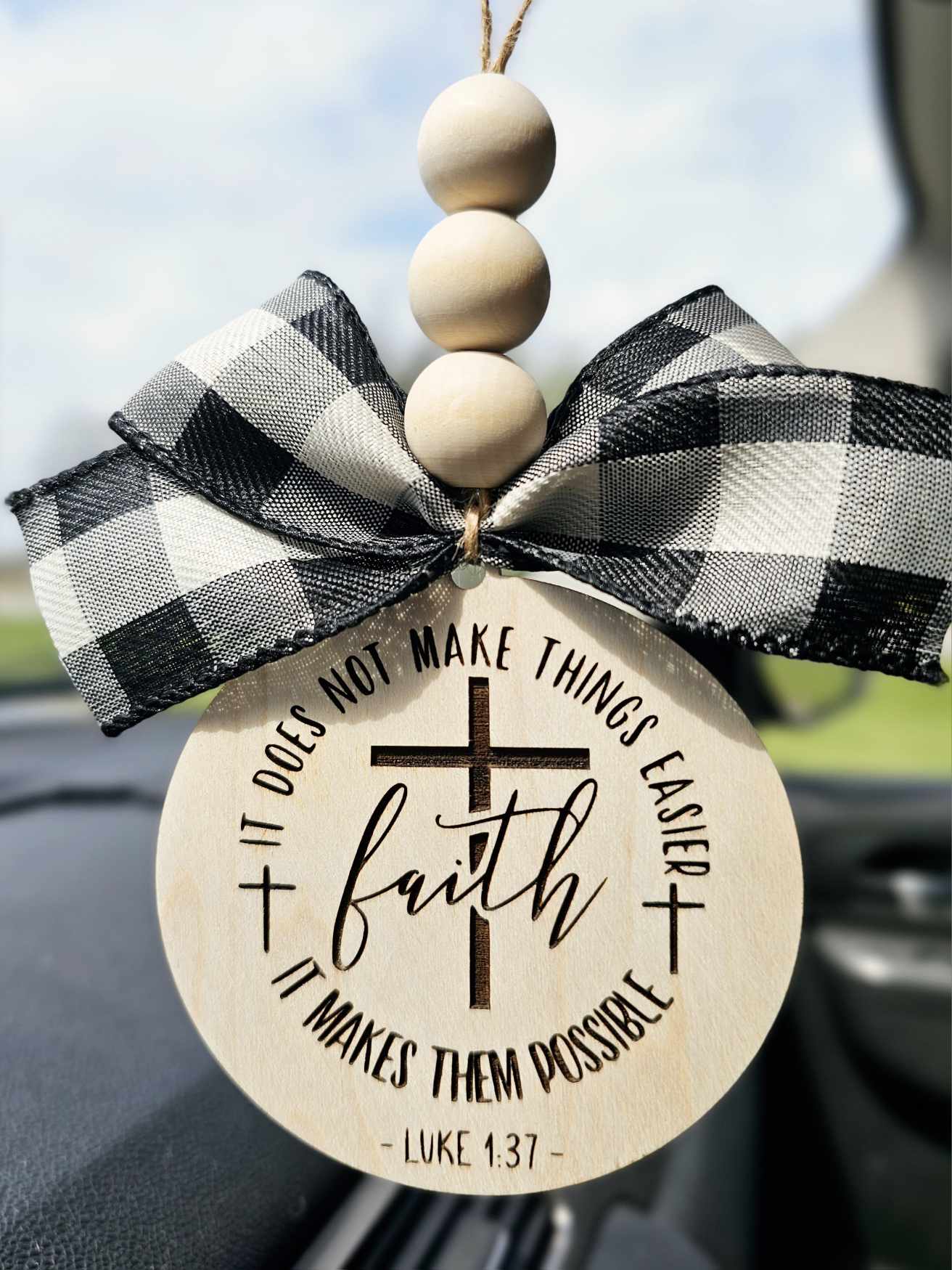 Faith Luke 1:37 Car Charm Ornament Christian Cross Verse