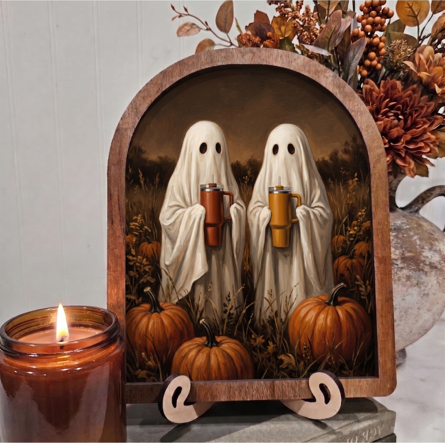 Arch Fall Ghosts with Stanley Cups Framed Art Halloween