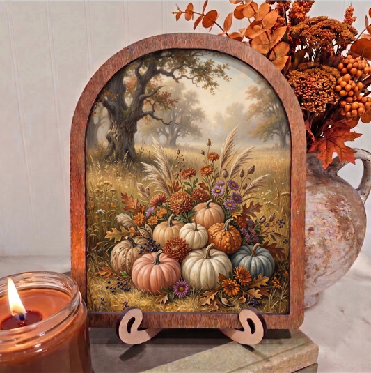 Arch Fall Light Pumpkins and Flowers Framed Art Halloween