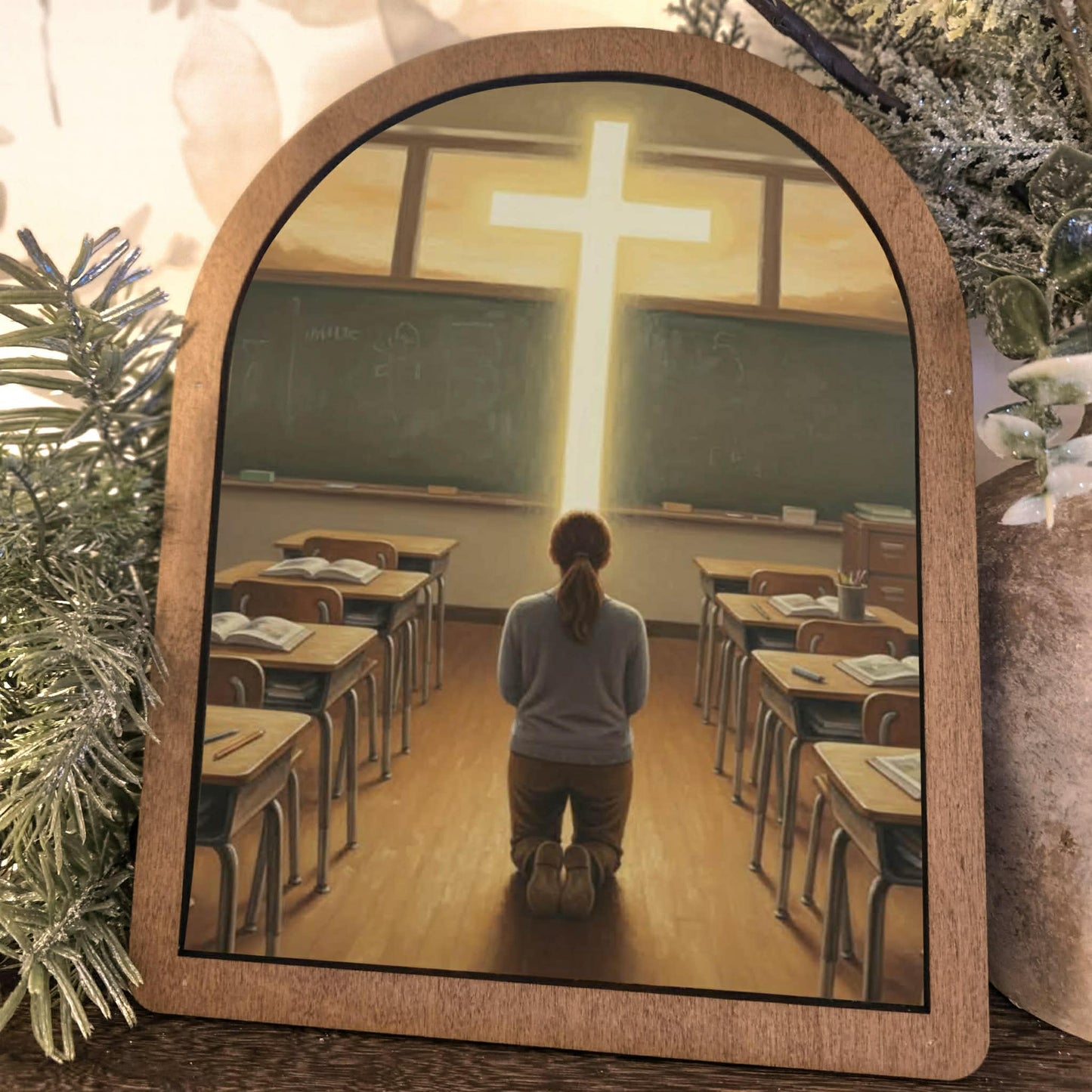 Teacher Kneeling Before Cross Framed Art