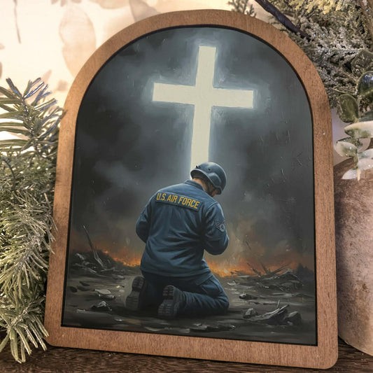 Air Force Kneeling Before Cross Framed Art