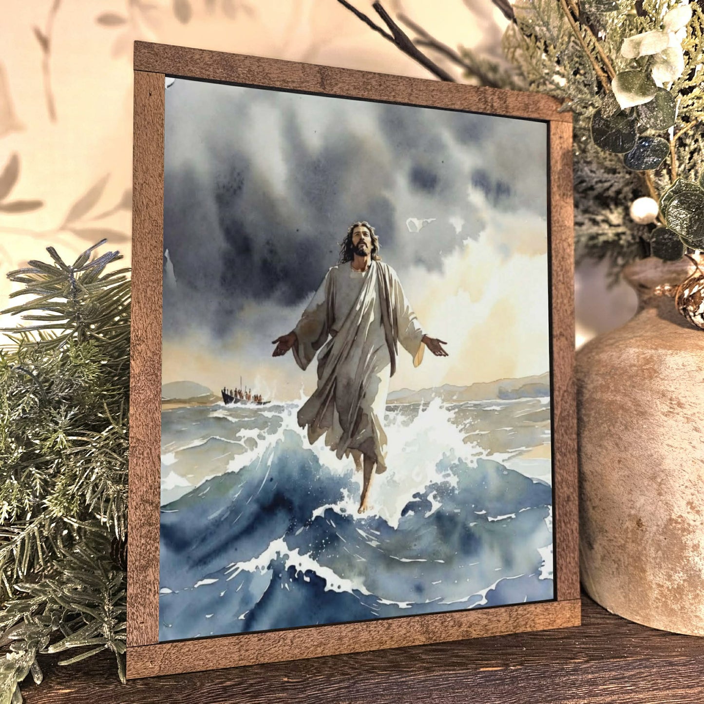 Jesus Walking on Water Christian Faith Framed Art