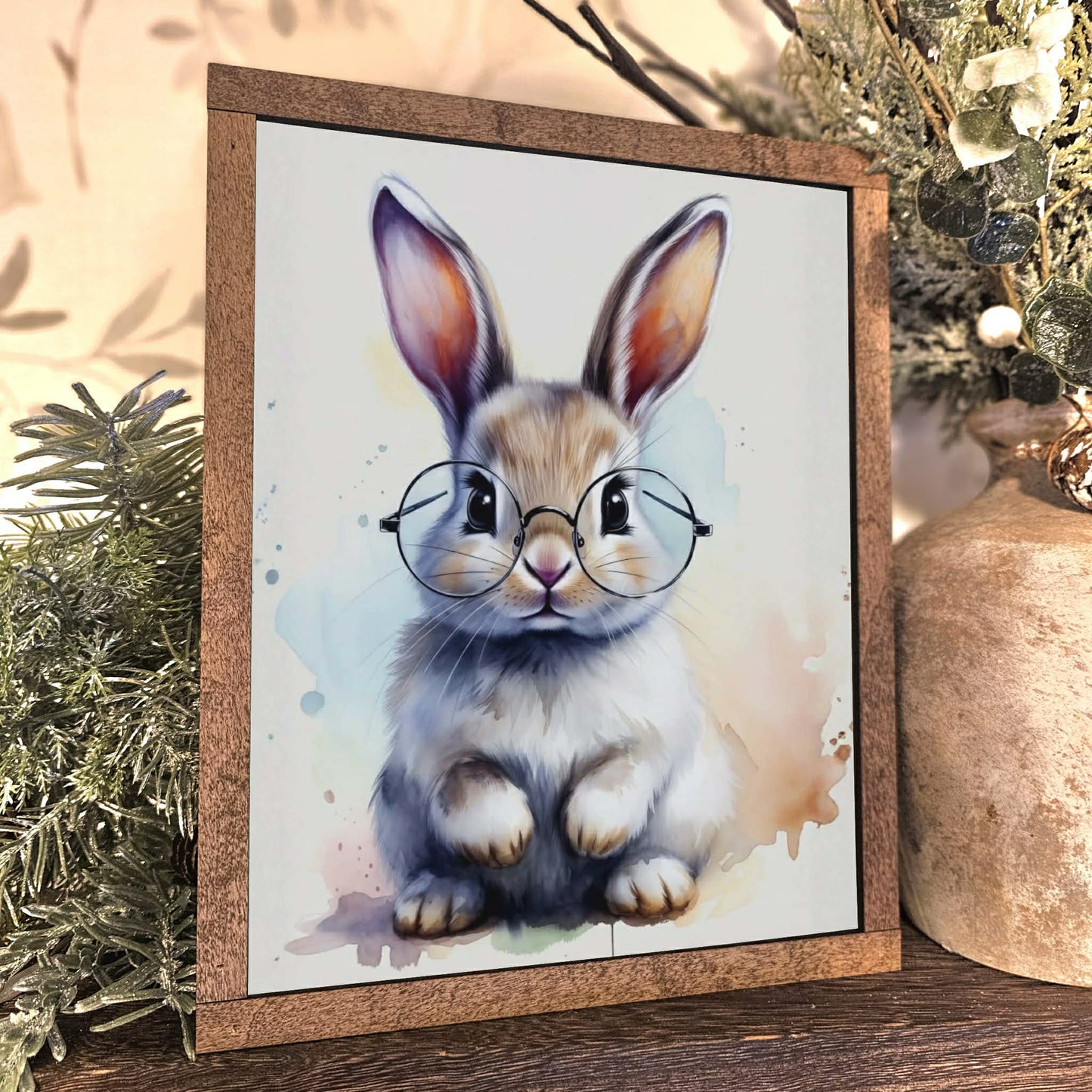 Easter Bunny Rabbit with Glasses Framed Art