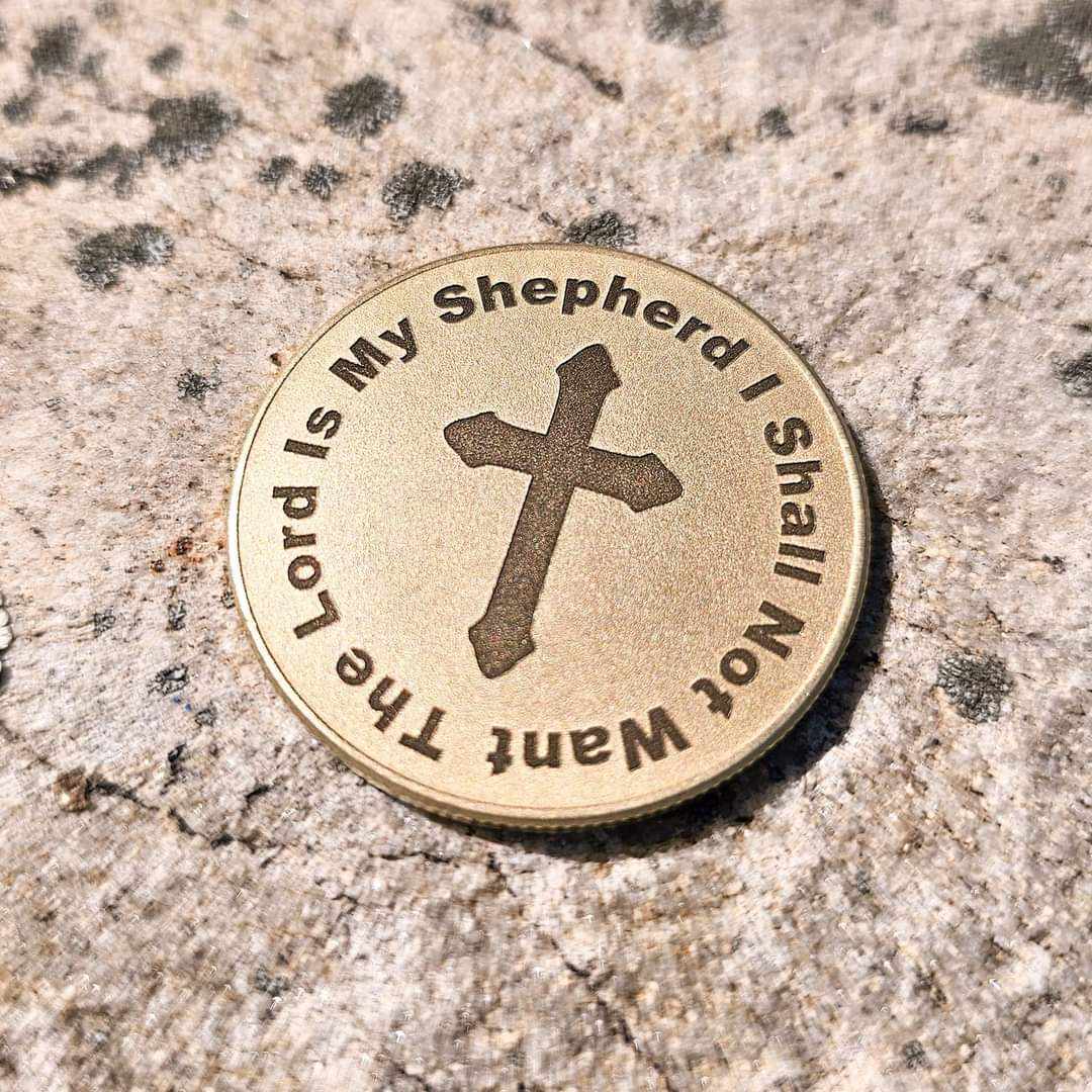 Brass Prayer Coin Psalm 23 Christian Faith- Double Sided