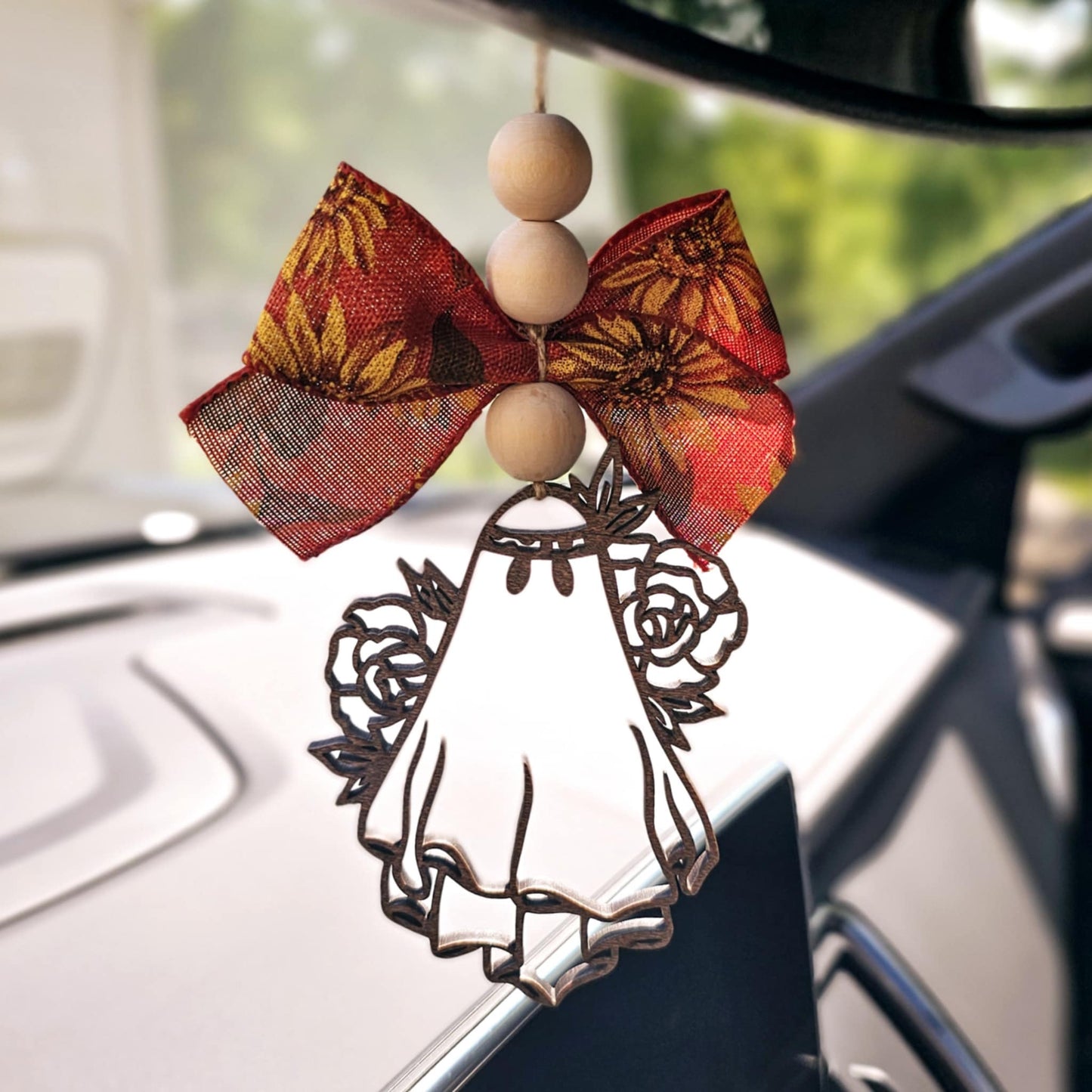 Floral Ghost Car Charm Halloween Fall