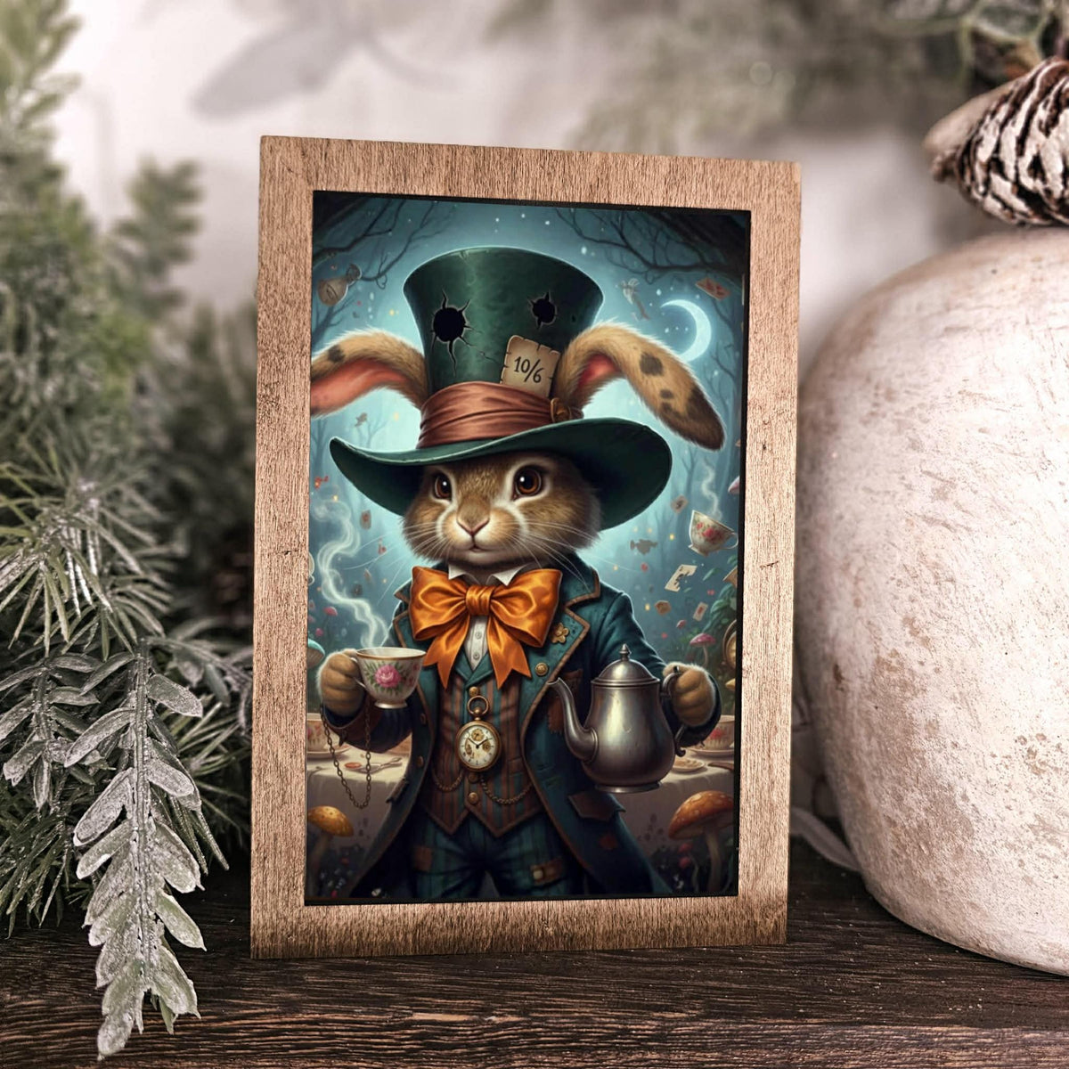 BD Lasers 4x6 wood block sign - Top Hat Bunny