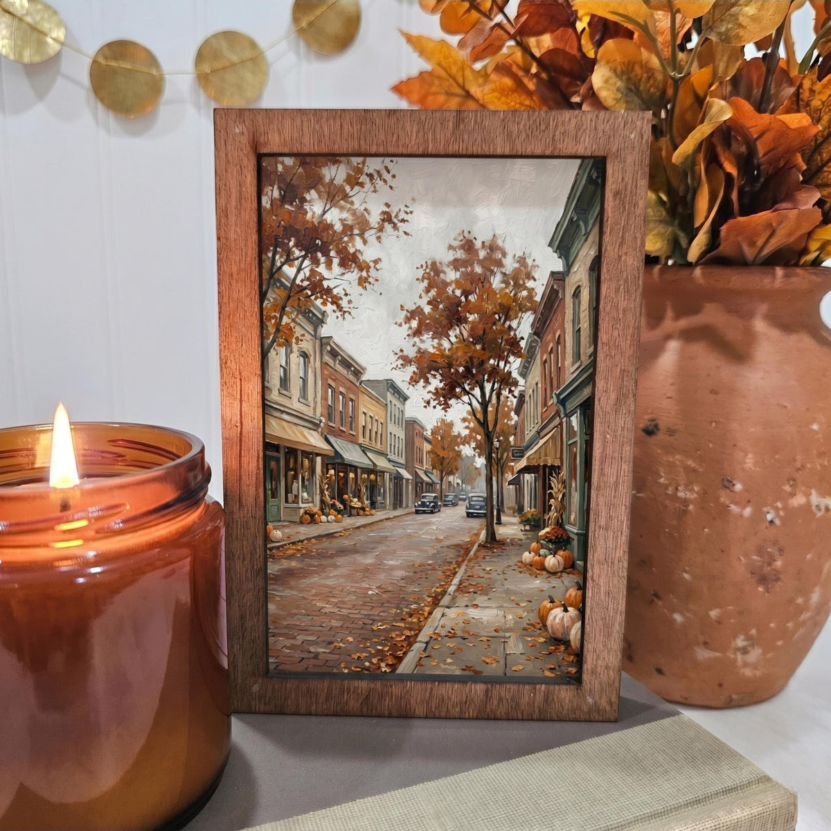 BD Lasers 4x6 wood block sign - Fall Downtown Shopping Vintage Cars