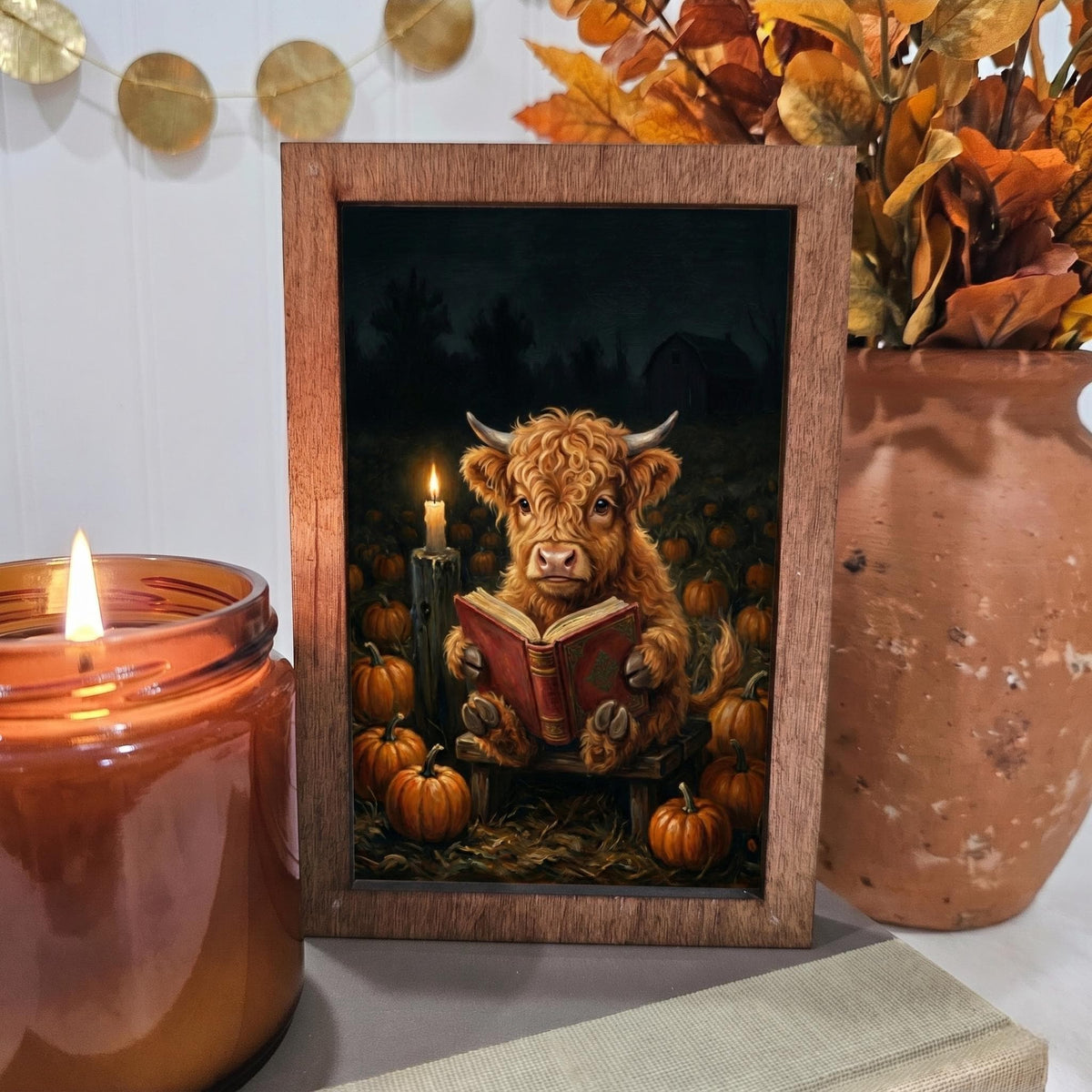 BD Lasers 4x6 wood block sign - Highland Cow Reading Book