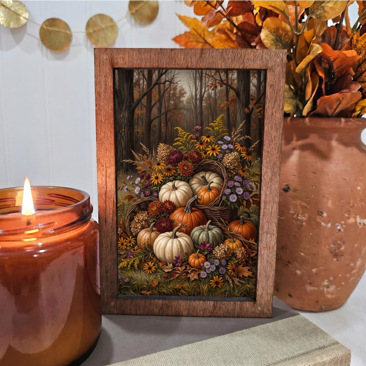 BD Lasers 4x6 wood block sign - Fall Pumpkins Flowers in Baskets