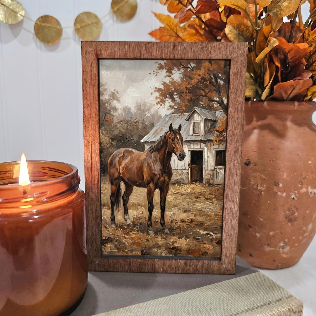 BD Lasers 4x6 wood block sign - Fall Horse and Stable