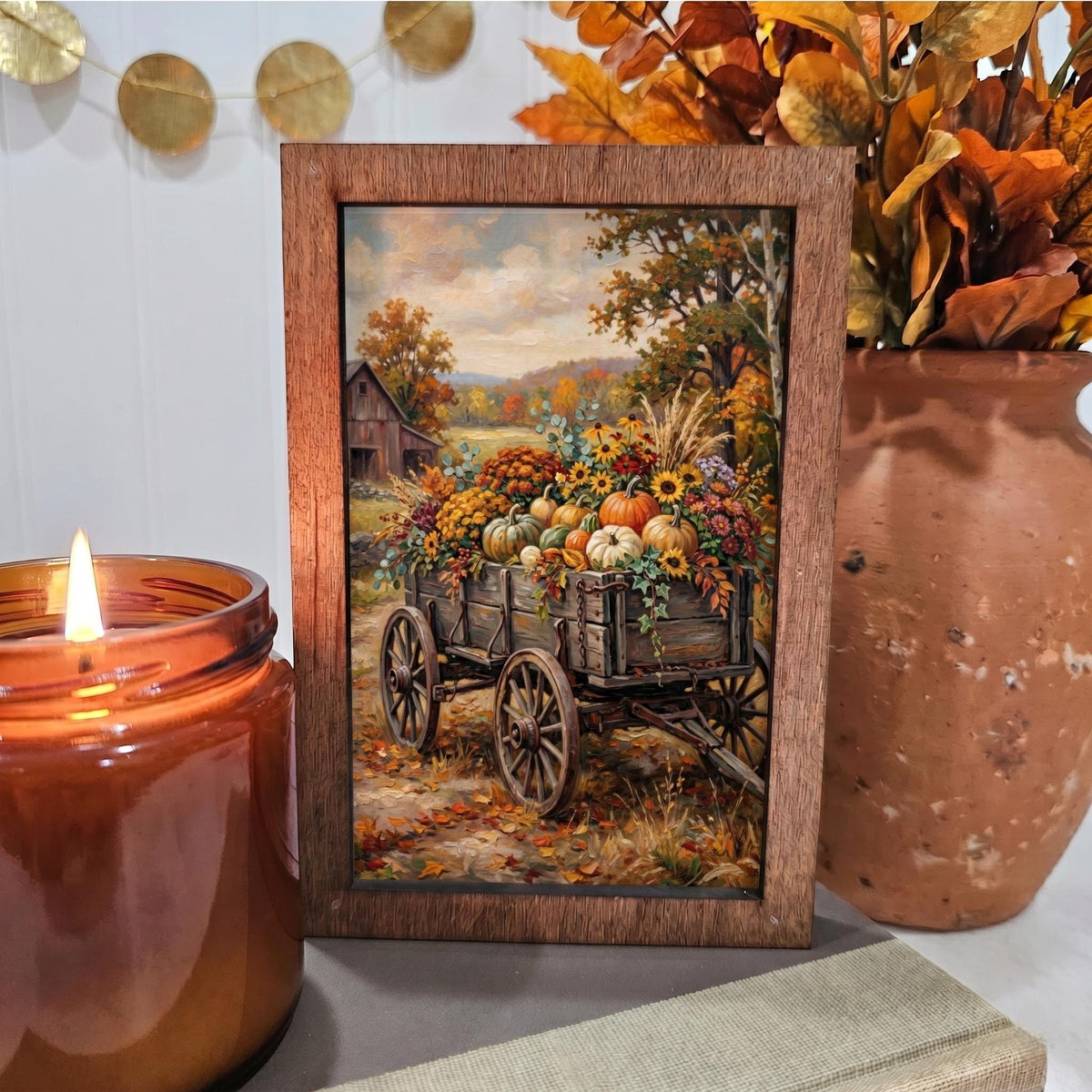 BD Lasers 4x6 wood block sign - Fall Harvest Wagon with Barn