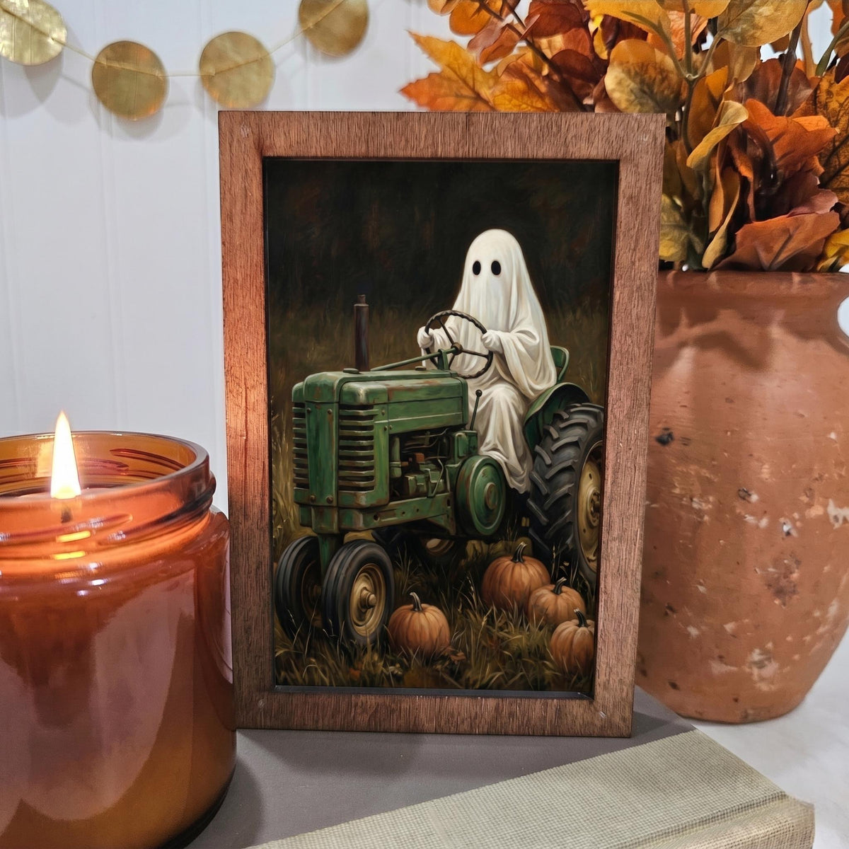 BD Lasers 4x6 wood block sign - Ghost on Tractor Fall