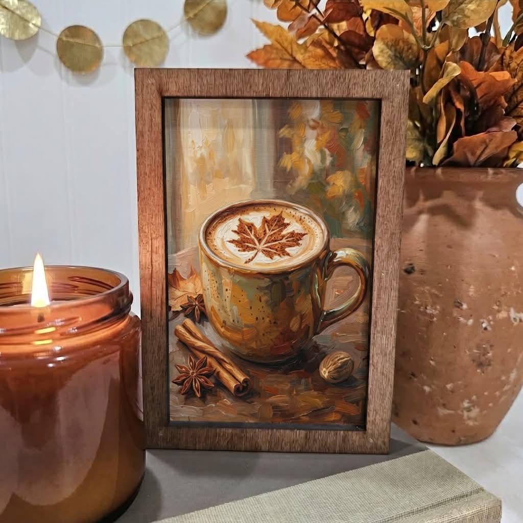 BD Lasers 4x6 wood block sign - Fall Pumpkin Spice Latte Coffee