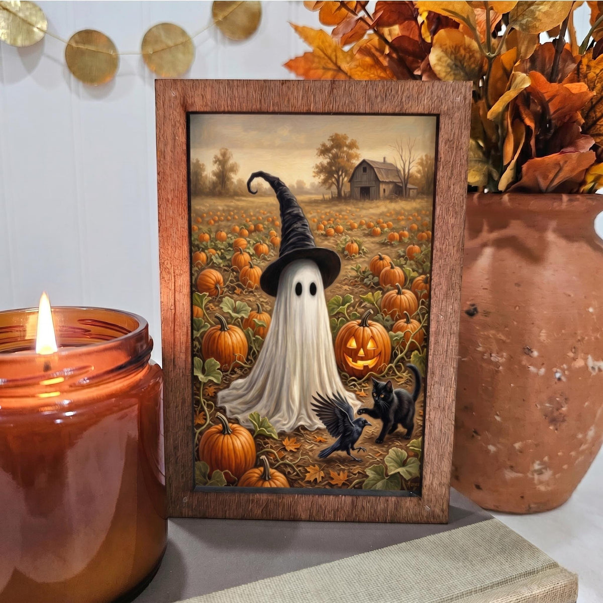 BD Lasers 4x6 wood block sign - Pumpkin Patch Ghost Cat and Crow