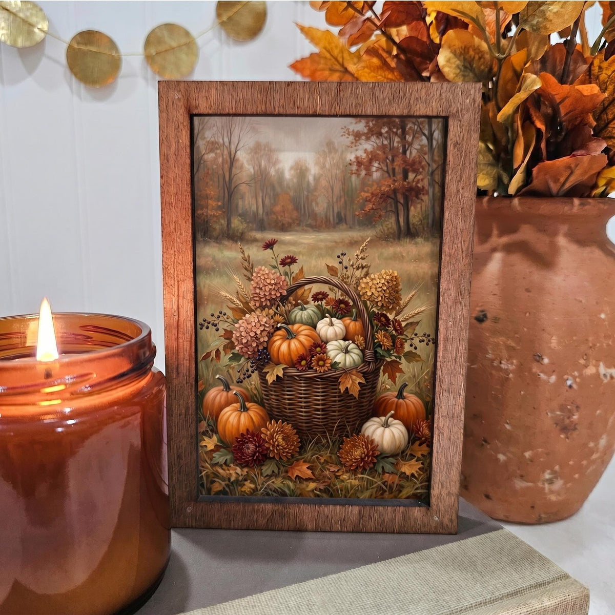 BD Lasers 4x6 wood block sign - Fall Pumpkin Hydrangeas and Mums
