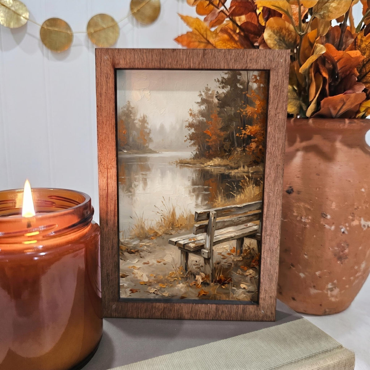 BD Lasers 4x6 wood block sign - Fall Cozy Lake Bench
