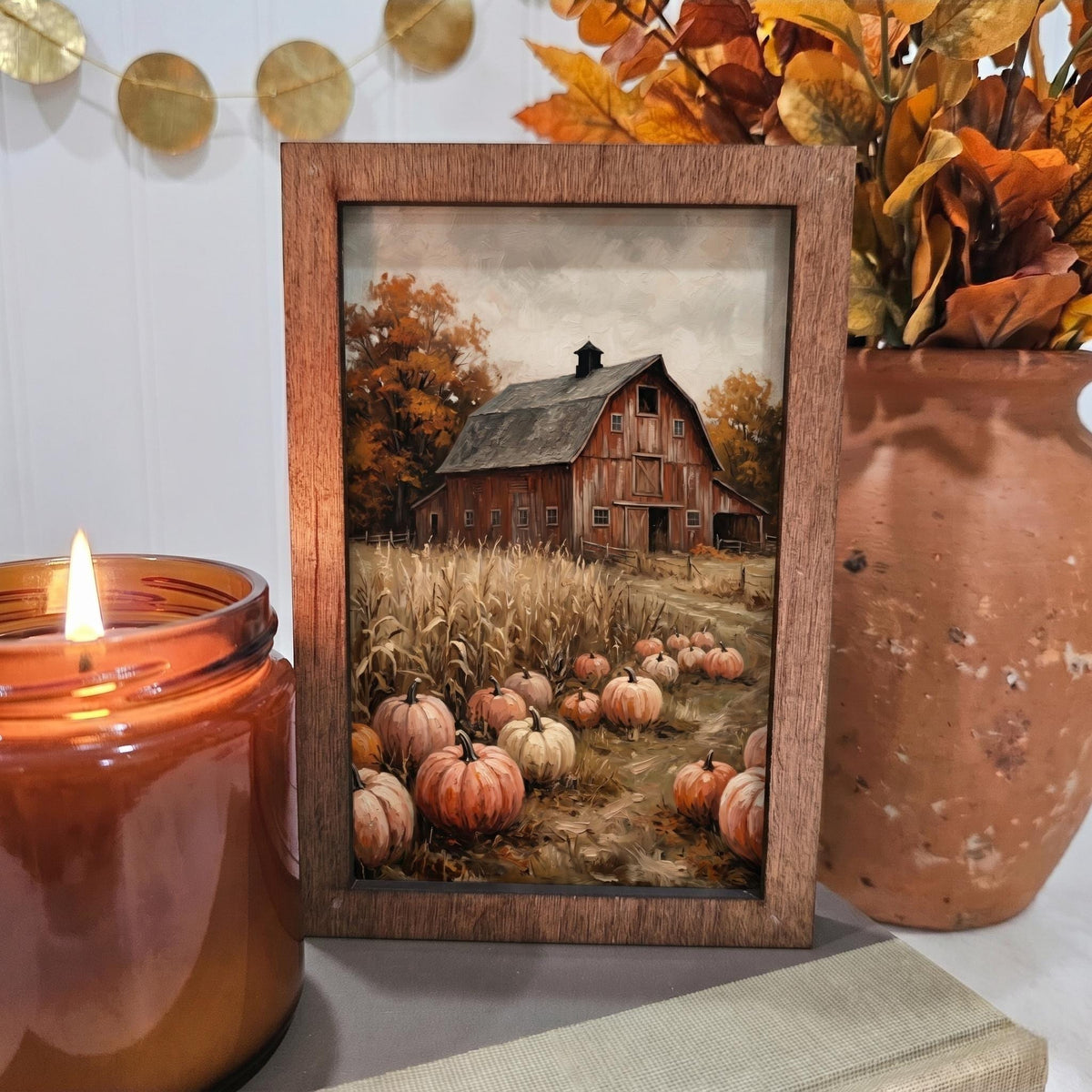 BD Lasers 4x6 wood block sign - Red Barn Fall Pumpkins