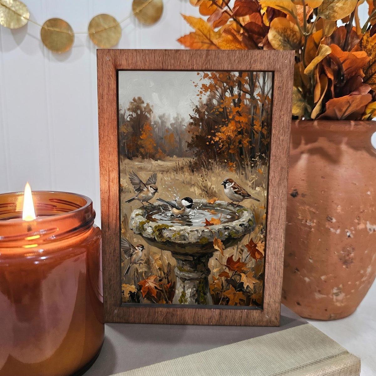 BD Lasers 4x6 wood block sign - Fall Bird Bath