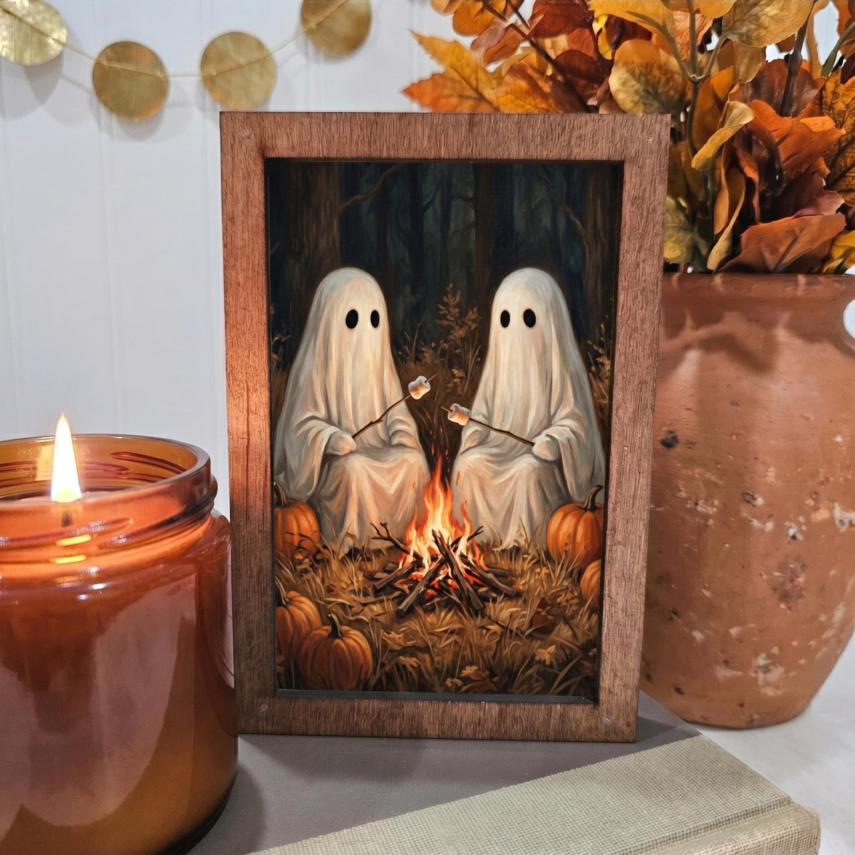 BD Lasers 4x6 wood block sign - Ghost Campfire Smore Fall
