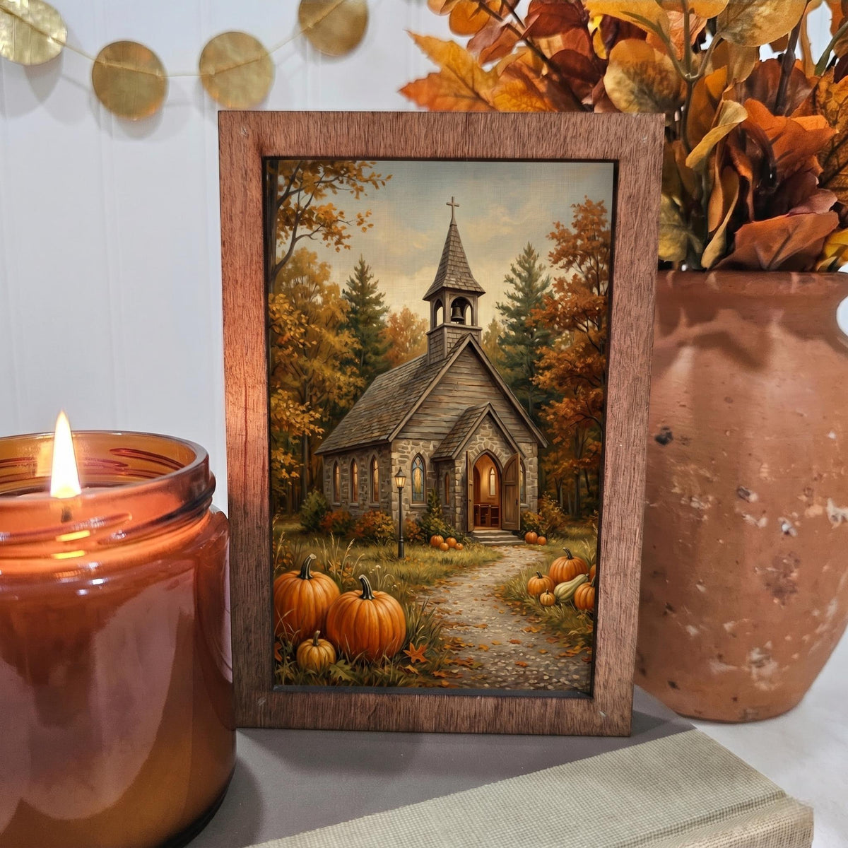 BD Lasers 4x6 wood block sign - Rural Steeple Church Pumpkins