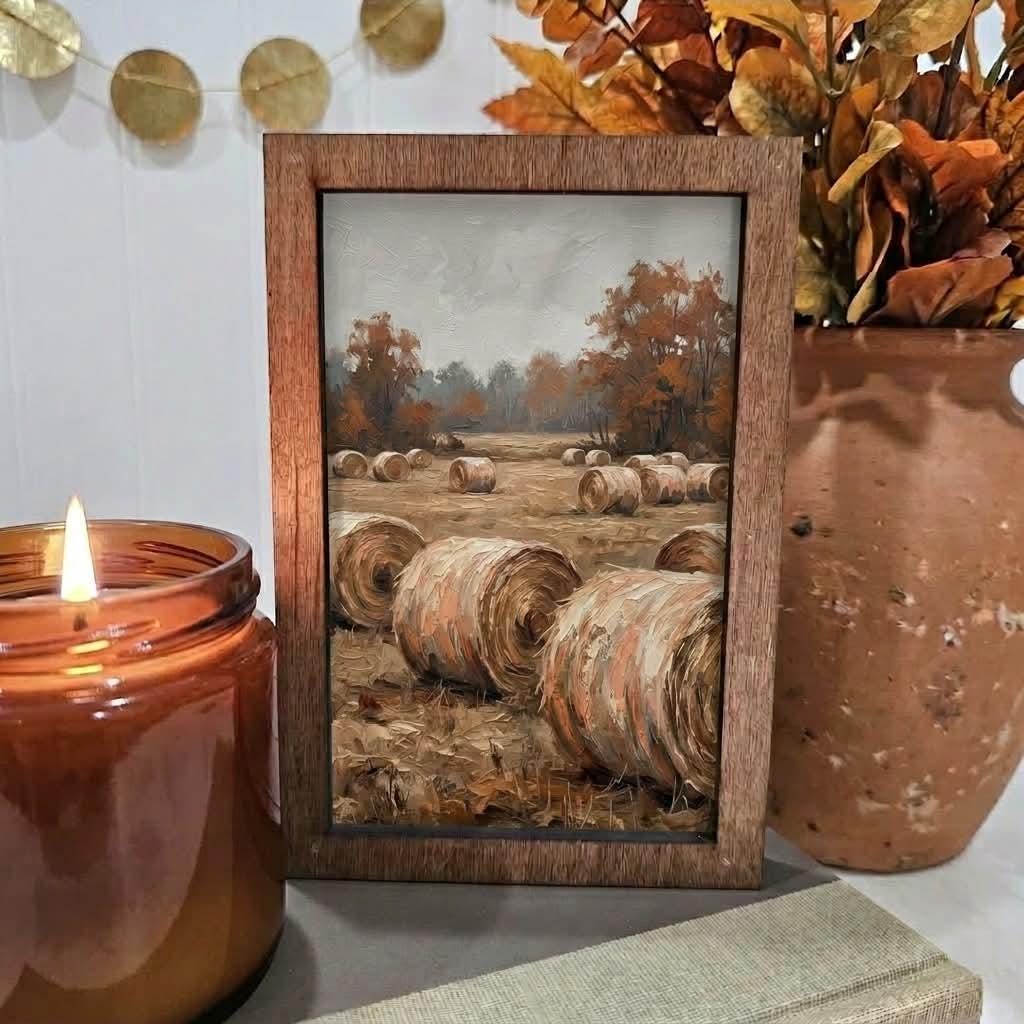 BD Lasers 4x6 wood block sign - Hay Bales Fall Field