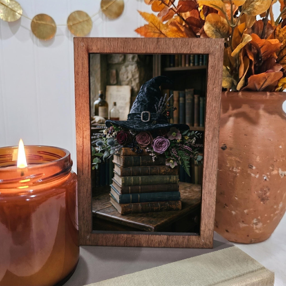 BD Lasers 4x6 wood block sign - Hat Purple Flowers Fall