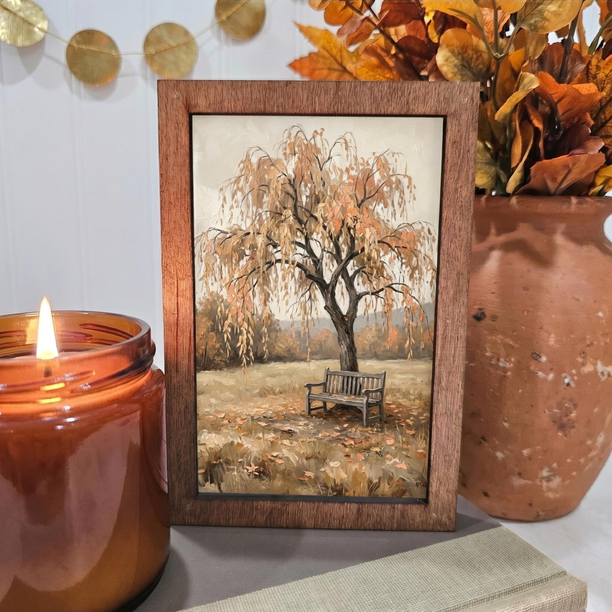 BD Lasers 4x6 wood block sign - Fall Willow Tree Cozy Bench