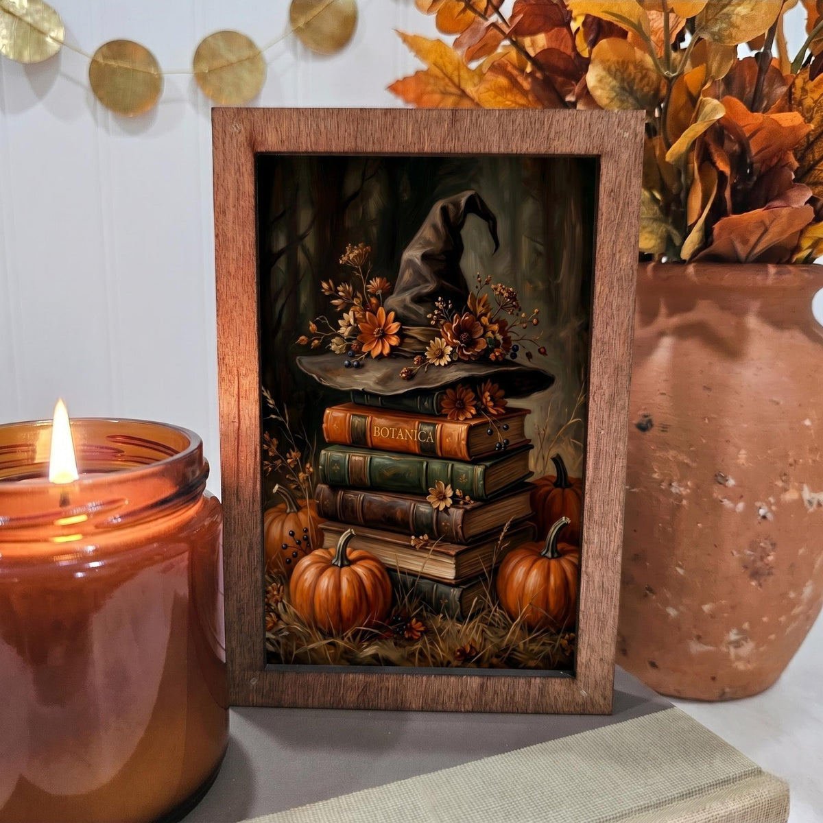 BD Lasers 4x6 wood block sign - Hat Orange Flowers Fall