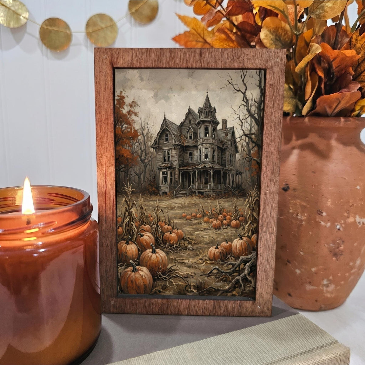 BD Lasers 4x6 wood block sign - Fall Haunted House