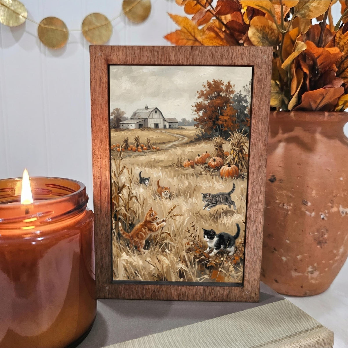 BD Lasers 4x6 wood block sign - Fall Kittens Playing in Wheat